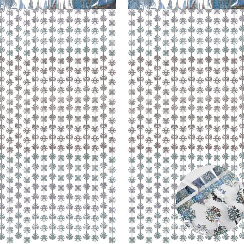 Silver Party Snowflake Backdrop - 2 Pack Hanging Foil Fringe Snow Flakes Party S